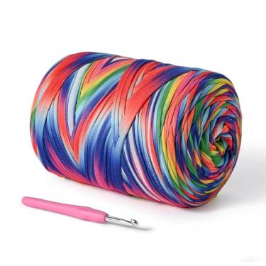 Imagem de Fio de camiseta (800 g/228 jardas), fio de crochê macio para artesanato e faça você mesmo, tecido de crochê/bolsa/cesta/porta-copos, tecido elástico 100% poliéster, fios grossos grossos para crochê