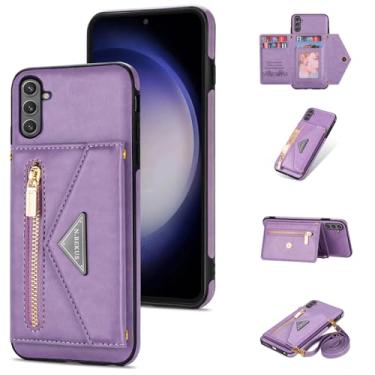 Imagem de Furiet Capa carteira para Samsung Galaxy S24 FE 5G com alça de ombro transversal, bolsa flip de couro PU com zíper bolsos para cartões, acessórios de celular robustos, capa de telefone para S 24 EF