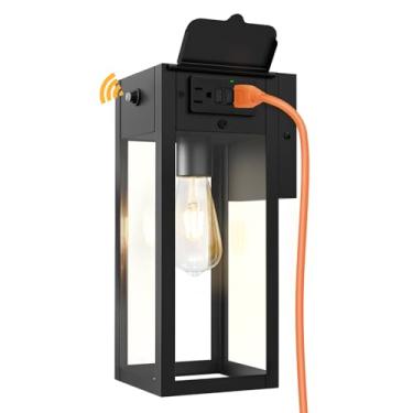 Imagem de OYKYOHEI Luminárias Externas De Parede Dusk To Dawn, Luzes De Varanda Externas Com Tomada Gfci, Iluminação Externa Dusk To Dawn Para Porta, Garagem - Preto, 1 Pacote