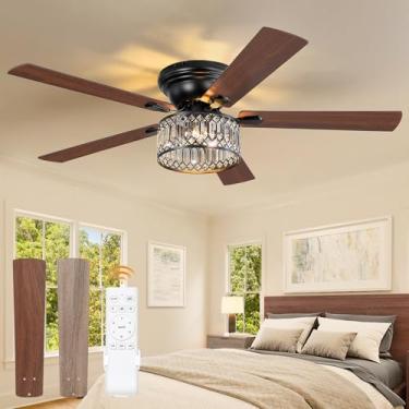 Imagem de Fanbulous Ventilador De Teto Tipo Lustre De Perfil Baixo De 56 Polegadas Com Luz, Ventilador De Teto De Cristal Com Luzes, 6 Velocidades, Motor Dc Reversível Silencioso, Ventilador De Teto Embutido