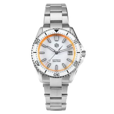Imagem de San Martin Relógio masculino SN0129GD NH34 GMT Relógio de mergulho luminoso vidro safira para homens 39 mm luxo mecânico 100 m à prova d'água, Mostrador branco, relógio casual