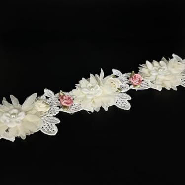 Imagem de 1 jarda vintage elegante flor pérola contas renda flor bordado tecido de renda apliques florais para casamento, vestido de noiva, roupas, chapéu, decoração de noiva, artesanato feito à mão (damasco, 1