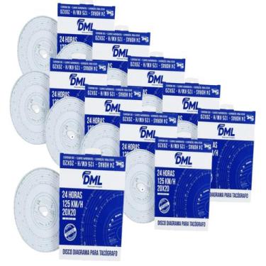 Imagem de Kit 10 cx Disco Tacógrafo Diário 1 Dia DML 125km/h - Caixa com 100un
