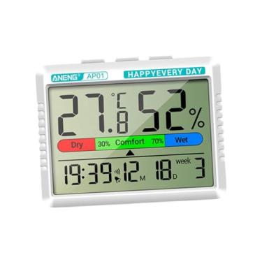 Imagem de WeiLaiKeQi Termohigrômetro Medidor de Umidade Eletrônico 2 em 1 de Relógio de 24 horas Termômetro de Ambiente para Quarto Gerenciamento de Tempo, Gato Cinzento