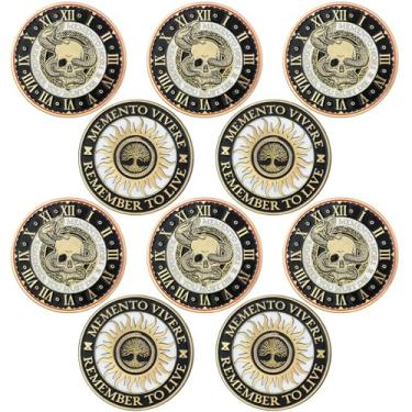 Imagem de Misdary 10 peças Moeda Memento Mori Memento Vivere Lembrete Token Metal Crânio Desafio Moeda Medalhão Estoicismo Presente Desafio Estoico Lembrete Pingente para Prática Diária Estoico (Estilo Ouro