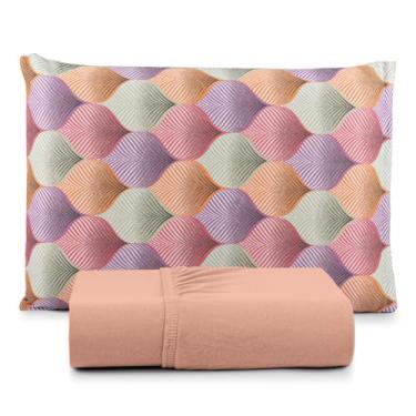 Imagem de Jogo de Lençol 100% Algodão com Fronhas, Malha Penteada 130g, Antialérgico, Vários Tamanhos (Solteiro, Folhas)