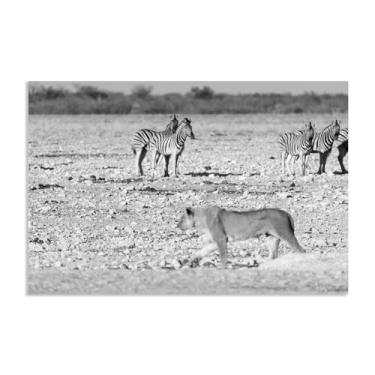 Imagem de Arte de parede em tela zebra grande, imagens de zebra da natureza Leão feroz, impressões em tela de animais selvagens africanos preto e branco giclée moderno emoldurado para decoração de sala de estar