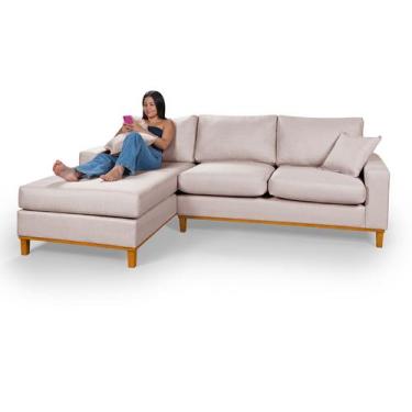 Imagem de Sofá Amsterdã Living Com Chaise Lado Direito Em Linho Essencial Estofa