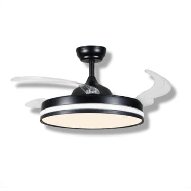 Imagem de Ventilador De Teto com Controle Remoto Led Pás Retrátil Bivolt Luz Branco frio neutro ou quente (Preto)