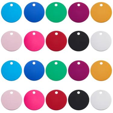 Imagem de SUNNYCLUE 1 caixa, 40 peças, etiquetas redondas de alumínio de 10 cores, espaços em branco de metal colorido, círculo plano, 2,5 cm, gravação em disco, chaveiro, etiqueta em branco com orifício para