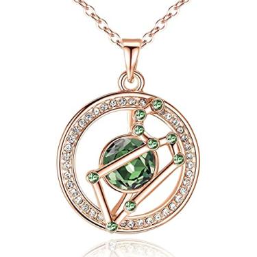 Imagem de Leafael Colar com pingente de constelação do zodíaco superstar feito com joias de horóscopo de cristal premium, banhado a ouro ou ouro rosa, 45,7 cm + 5 cm, Cristal Cristal Banhado a ouro rosa 14K