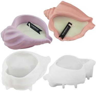 Imagem de Pacote com 2 moldes grandes de silicone de concha de 14 cm, molde de recipientes de vela de concha, bandeja de armazenamento feita à mão, molde de caracol marinho de resina, molde de concreto para