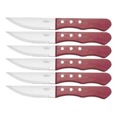 Imagem de kit 6 Faca Inox Com Cabo Madeira Outback Churrascaria 24,5 Cm Cor Cinz