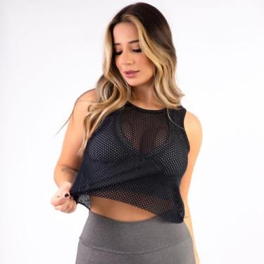Imagem de Kit 2 Cropped Tela Transparente Fitness Academia Blusa Soltinha Telinh