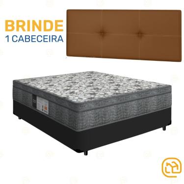 Imagem de Box Casal Preta + Cabeceira Painel Iris Marrom + Colchão De Molas Physical Nanolastic 138cm