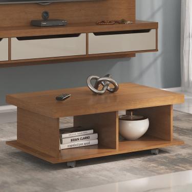 Imagem de Mesa de Centro Minimalista com Rodízios e 2 Nichos Dunas