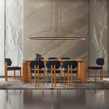 Imagem de Conjunto Mesa de Jantar Nala 220cm Madeira Tampo Laminado com 8 Cadeiras - Linho Preto / Imbuia Nat.