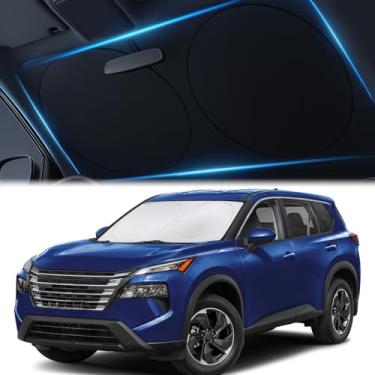 Imagem de Magnelex Para-sol para para-brisas de carro com cobertura de volante bônus. Poliéster refletivo bloqueia o calor e o sol. Protetor solar dobrável que mantém seu veículo fresco (médio 150 x 78 cm)