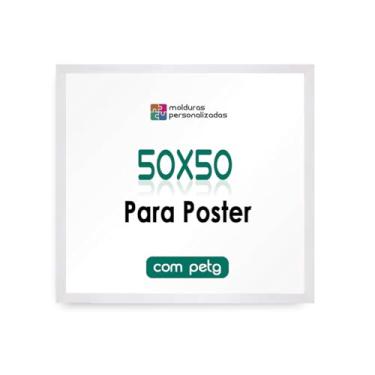 Imagem de Moldura 50x50 Quadrada para Quebra Cabeça Arte Poster com Proteção Petg (Branco)