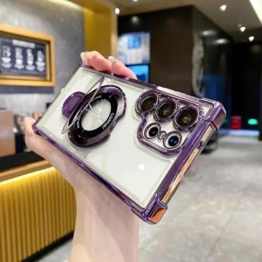 Imagem de HPQWN Capa magnética de carregamento sem fio para Galaxy S22 FE, capa de lente de vidro rígido à prova de choque (para Galaxy S22 FE/roxo)