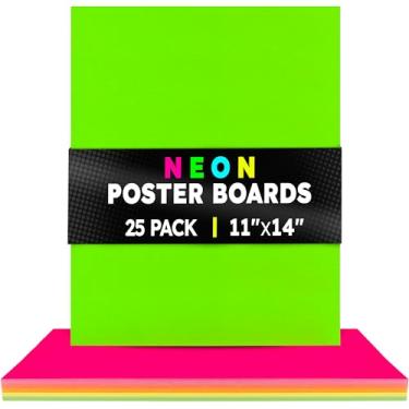 Imagem de Hygloss Quadro de pôster neon – Papel de cartolina fluorescente dupla face colorido – 28 x 35 cm, 25 folhas – ideal para placas, artesanato, projetos – 5 cores sortidas em pacote a granel