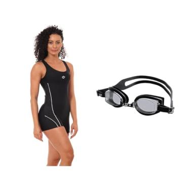 Imagem de Kit Macaquinho Hidroginástica + Óculos Natação Uv+ Antiembaçante (Preto/Branco Óculos - Preto, P)
