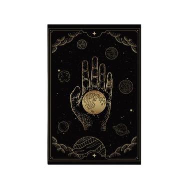 Imagem de Quadro Decorativo Canvas Mãos Planetas Gold Preto Carta Tarô - DELIQUA