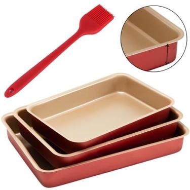 Imagem de Jogo Assadeiras Forma Alta 03 Peças Antiaderentes + Pincel - Marcolar
