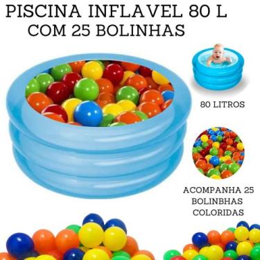 Imagem de Kit Piscina de Bolinha Banheira Inflável Redonda 80 Litros + 25 Bolinh