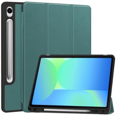 Imagem de Compatível com Samsung Galaxy Tab S10 FE/ S9 FE 10,9 polegadas, capa protetora fina para tablet, despertador automático, capa protetora de TPU macio, capa inteligente com suporte para lápis(Dark Green