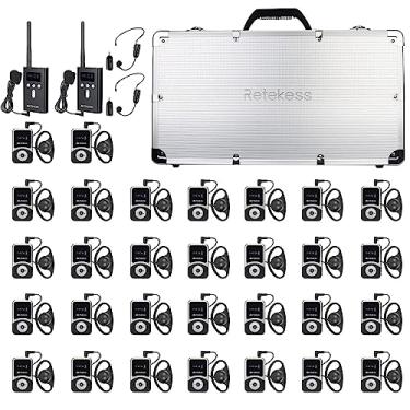 Imagem de Retekess Sistema de guia turístico sem fio T130S, sistema de tradução de igreja, 2ª geração T130, 100 m/328 pés, fones de ouvido guia turístico para plantas, escola (2TX 30RX)