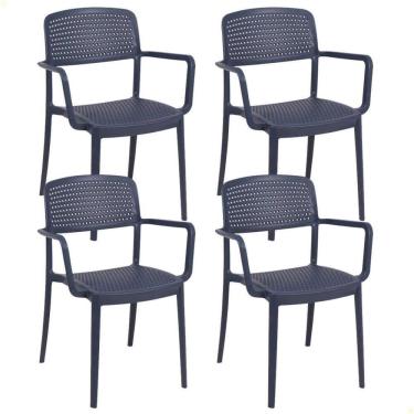 Imagem de Kit 4 Cadeiras Tramontina Serena em Polipropileno Azul Navy com Braços 92097030