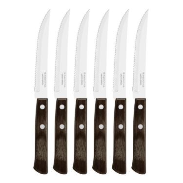 Imagem de Kit 6 Facas Churrasco Tramontina Polywood Inox Cabo Castanho