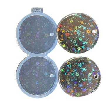 Imagem de Angel Wings Molde de silicone redondo super brilhante de 5 cm, 2 cavidades, holográfico, formato redondo, molde para porta-copos, para fundição de resina epóxi, faça você mesmo, chaveiro pingente de