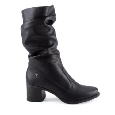Imagem de Bota Feminina Cano Médio Franzido Moda Mississipi - Preto