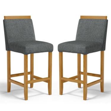 Imagem de Kit Com 2 Banquetas Eloá Madeira Maciça Assento Estofado Para Bancada 