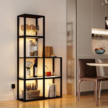 Imagem de VILICK Prateleira de exibição com luz de LED luminária de chão com prateleiras de armazenamento de vidro para colecionáveis, prateleira de canto de 5 andares, armário aberto para sala de estar,