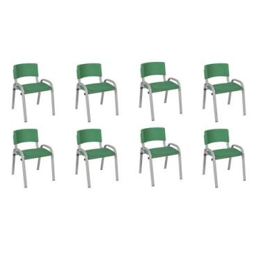Imagem de Kit 8 Cadeira Iso Infantil Creche, Escola Base Cinza Verde Escuro - LA