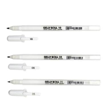 Imagem de Kit Caneta Gel Branca Gelly Roll - Sakura Fina Média Grossa