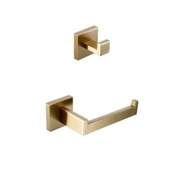 Imagem de Toalheiro dourado fosco, barra de toalhas de aço inoxidável 304, prateleira dupla para toalhas, suporte para papel, suporte para lenços de papel, suporte para escova de banheiro, kit, 2 peças, 01