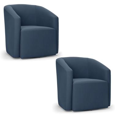 Imagem de Kit 2 Poltronas Stella Max Suede Azul Marinho Base Giratória - D'rossi