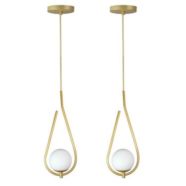 Imagem de Kit 2 Pendentes Lustres On Drop Dourado Globo De Vidro Branco