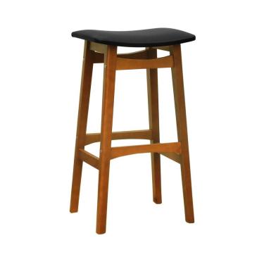 Imagem de Banco Alto Confort Madeira Maciça Assento Anatômico - Amêndoa Estofado Corano Preto