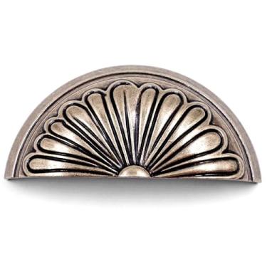 Imagem de JETLAND Puxadores de copo para armário - pacote com 4, padrão de pétala de latão antigo, centros de orifício de 7,6 cm, puxadores vintage para mesa de cabeceira de cômoda de gaveta, CP0813AB076