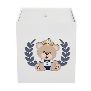 Imagem de Lixeira Kit Higiene MDF com Tampa Bebê Urso Coroa Menino - Neném na Nu