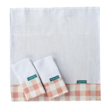 Imagem de Conjunto 3 Paninhos Fraldinha de Boca Bebê Xadrez Rosê - Home Fernande