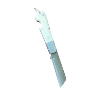 Imagem de Canivete Inox tipo Roger pica fumo com bainha de couro (branco)