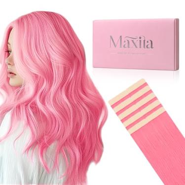 Imagem de MAXITA Extensões De Cabelo Humano Com Fita Adesiva Rosa Claro 20 Polegadas 10 Unidades 30G Remy Invisível Sedoso Liso Colorido Macio Real