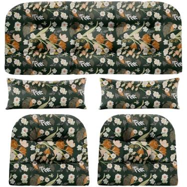 Imagem de PITCTCHIC Almofadas de vime para cadeira de 5 peças, almofada de sofá impermeável para móveis de vime, 1 almofada de assento de amor, 2 almofadas em forma de U e 2 almofadas lombares para móveis de