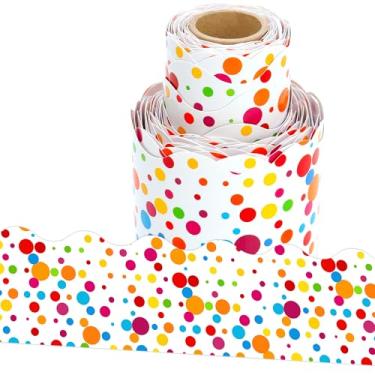 Imagem de Wonmon Rolo de borda de quadro de avisos colorido de 9,5 m, borda de confetes para festa de aniversário, volta às aulas, sala de aula, escritório, parede, quadro de avisos, decoração